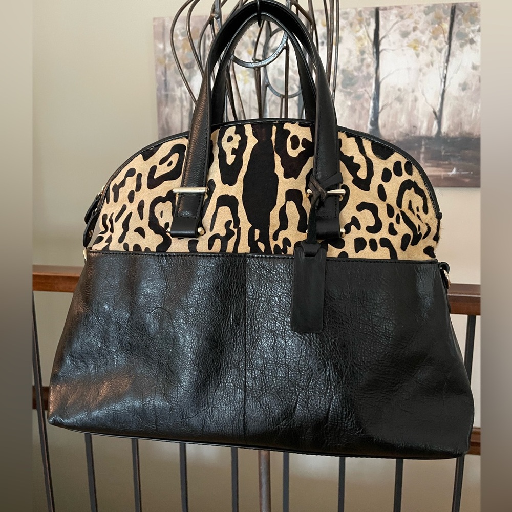 NEW Aqua Madonna Leopard Print Black Leather Satchel Crossbody Tote